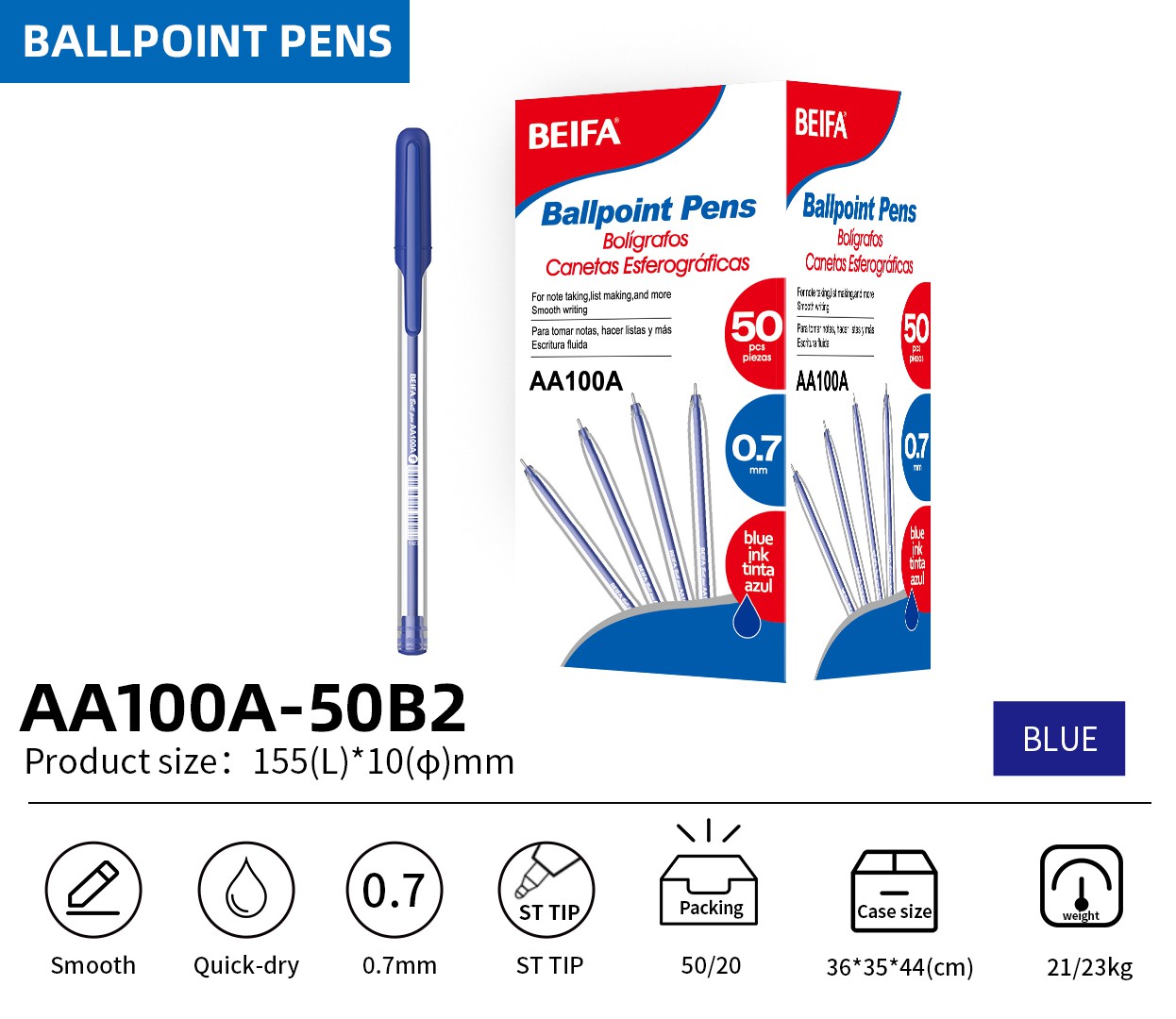 BEIFA AA100A 0.7mm Ballpoint Pens | Mix Bulk Wholesale