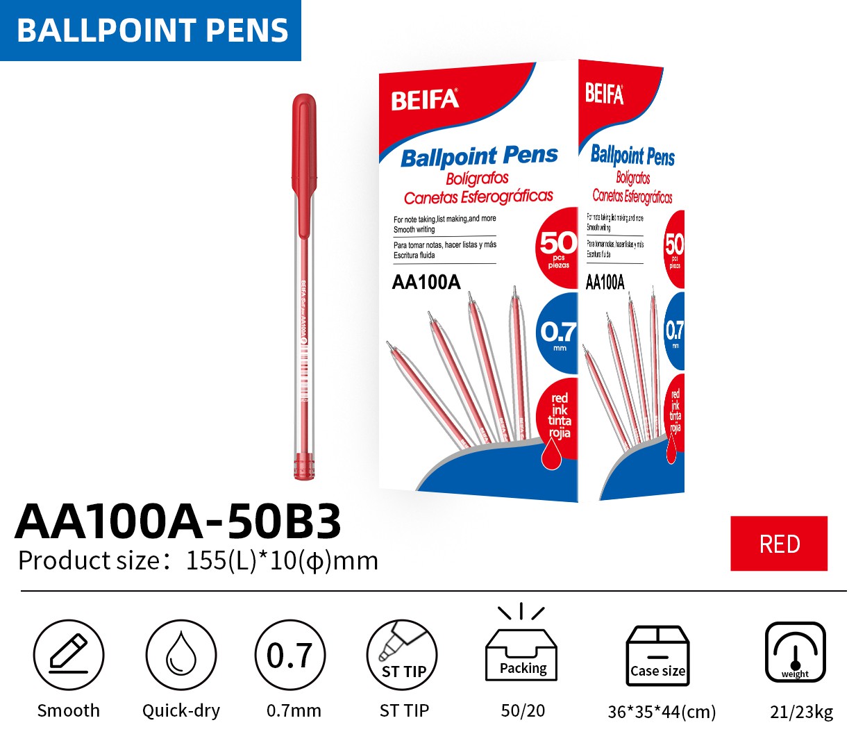 BEIFA AA100A 0.7mm Ballpoint Pens | Mix Bulk Wholesale