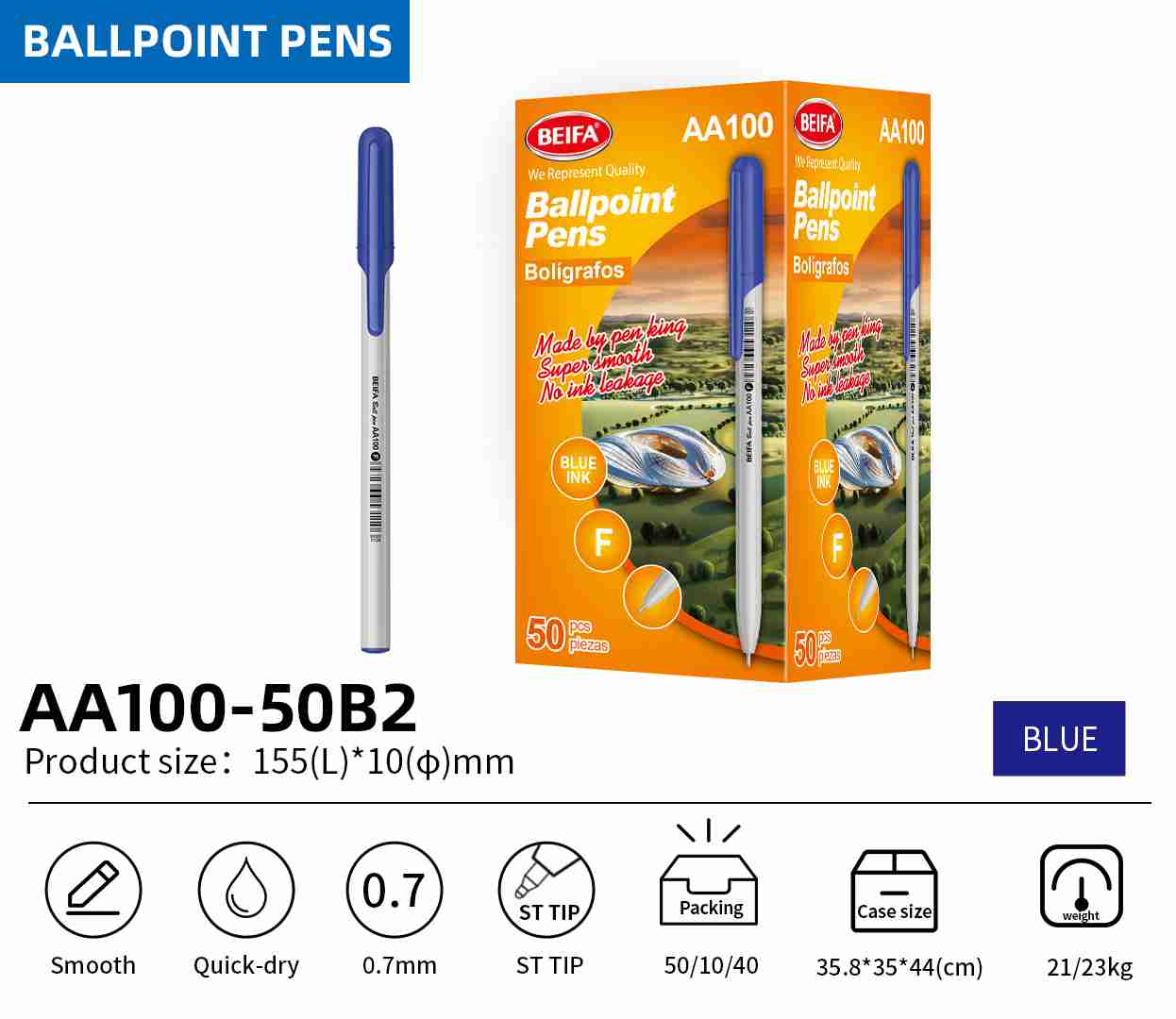 BEIFA AA100 0.7mm Ballpoint Pens | Mix Bulk Wholesale