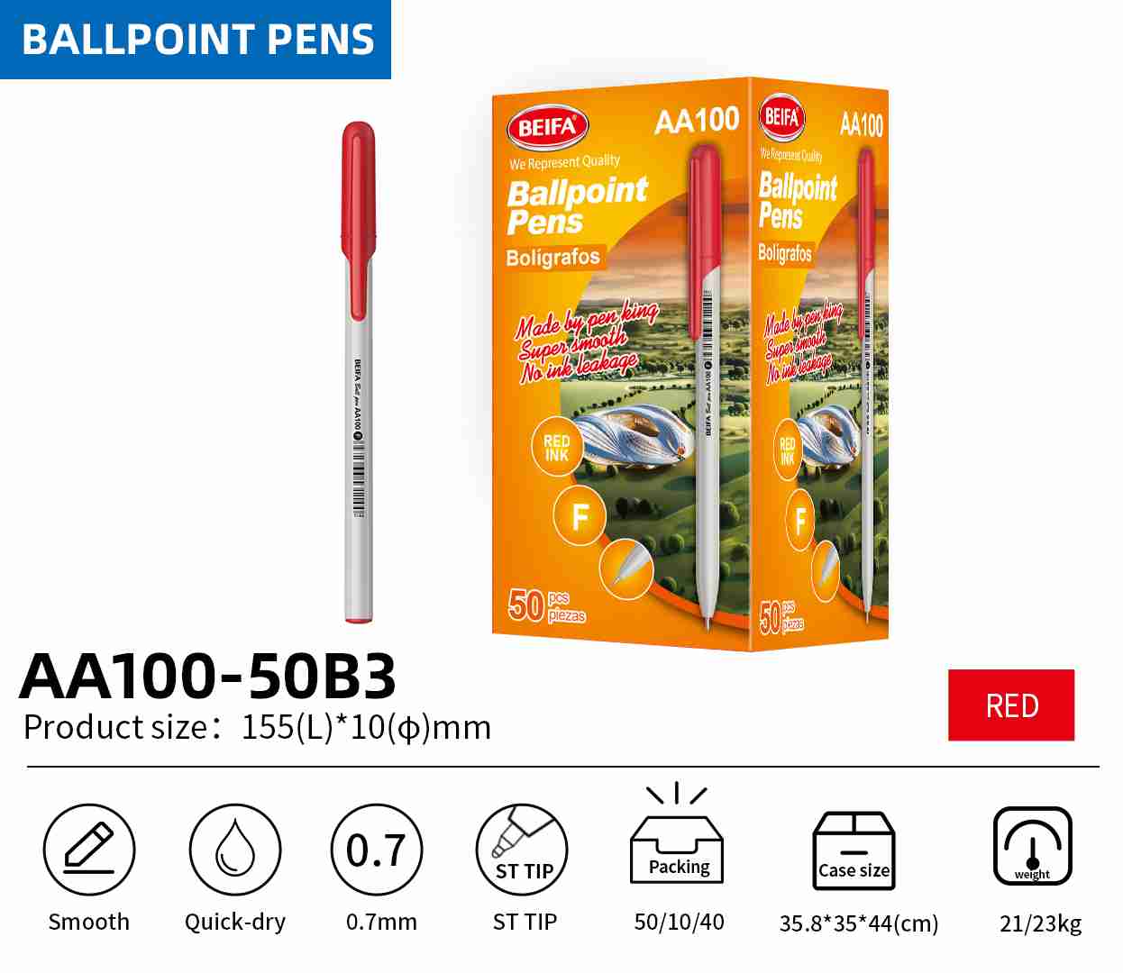 BEIFA AA100 0.7mm Ballpoint Pens | Mix Bulk Wholesale