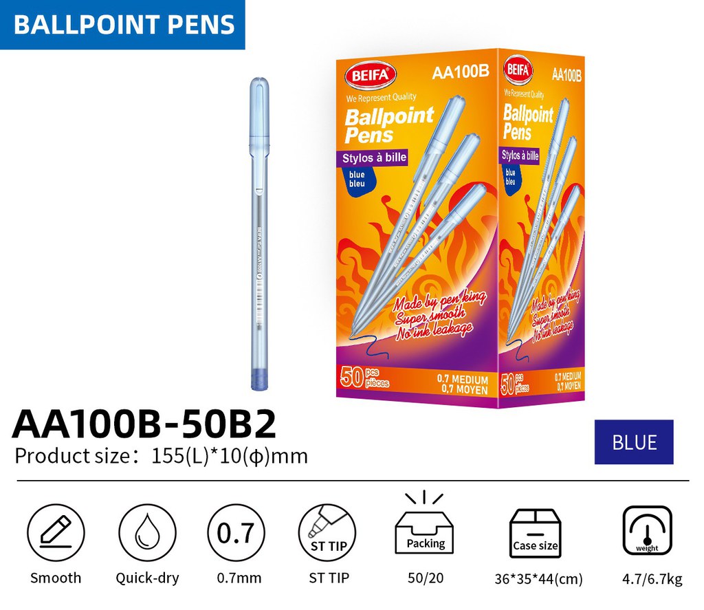 BEIFA AA100B 0.7mm Black Ballpoint Pens | Super Smooth & No Leakage | Mix Bulk Wholesale