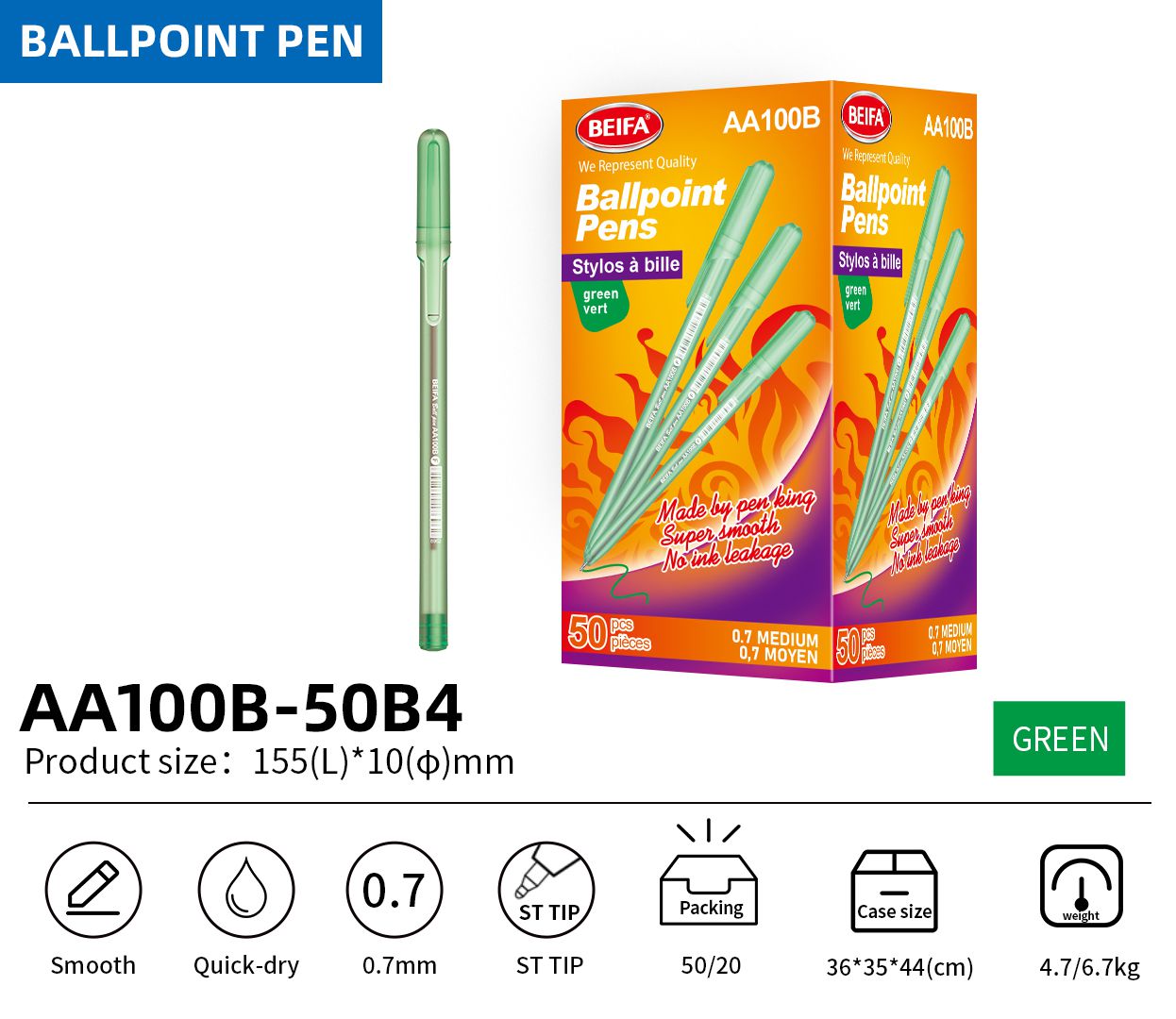 BEIFA AA100B 0.7mm Black Ballpoint Pens | Super Smooth & No Leakage | Mix Bulk Wholesale
