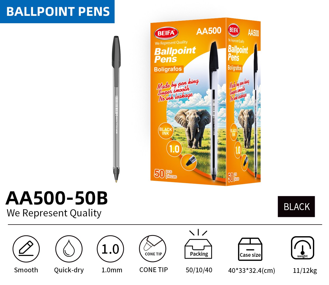 BEIFA AA500 1.0mm Ballpoint Pens | Mix Bulk Wholesale Ready to Ship(RTS)