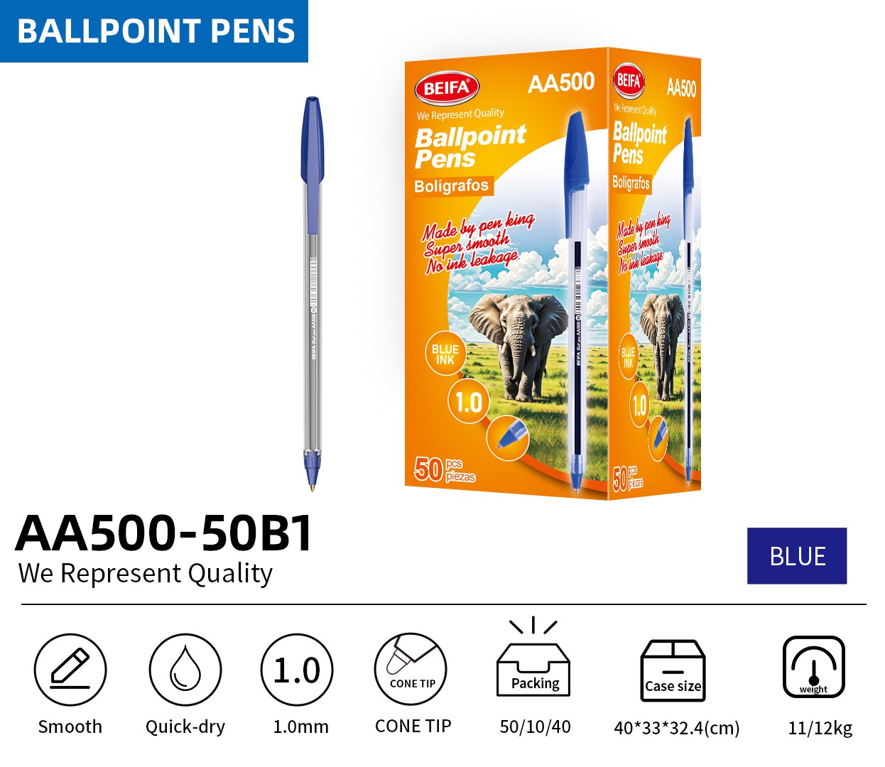 BEIFA AA500 1.0mm Ballpoint Pens | Mix Bulk Wholesale Ready to Ship(RTS)