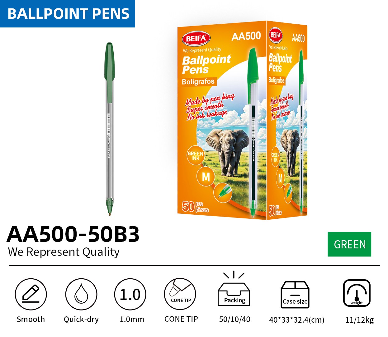 BEIFA AA500 1.0mm Ballpoint Pens | Mix Bulk Wholesale Ready to Ship(RTS)