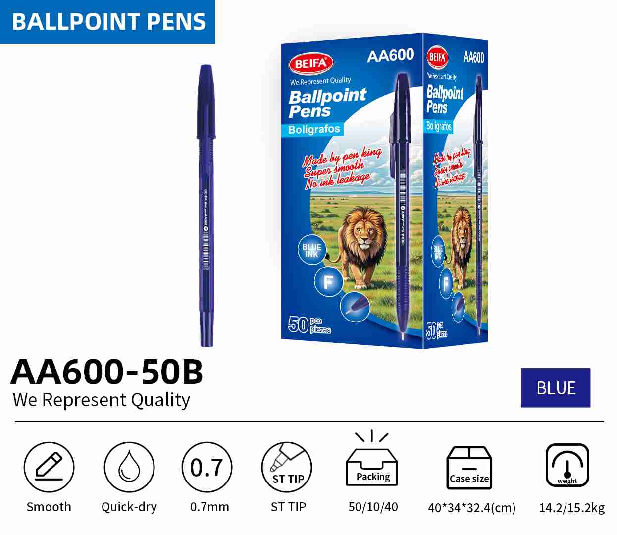 BEIFA AA600 0.7mm Black Ballpoint Pens | Smooth & Quick-Dry | Mix Bulk Wholesale