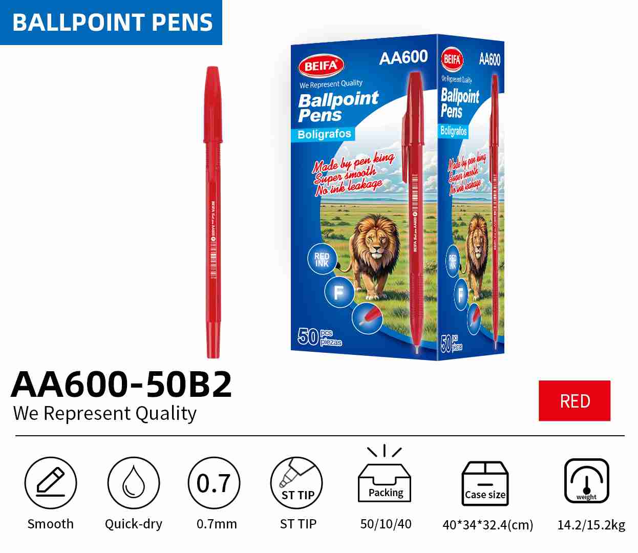 BEIFA AA600 0.7mm Black Ballpoint Pens | Smooth & Quick-Dry | Mix Bulk Wholesale