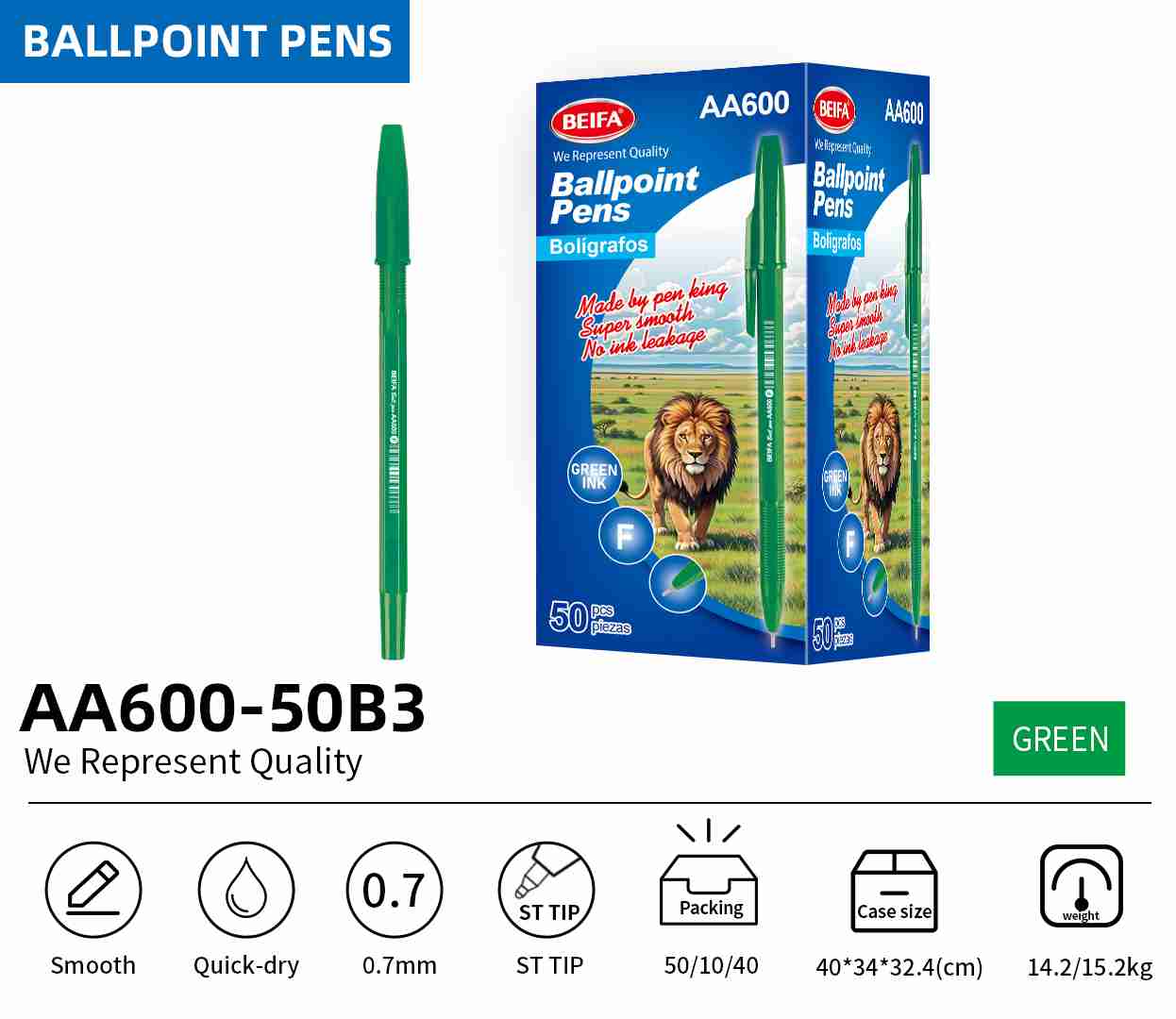 BEIFA AA600 0.7mm Black Ballpoint Pens | Smooth & Quick-Dry | Mix Bulk Wholesale