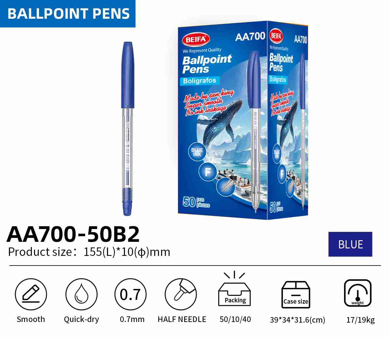 BEIFA AA700 0.7mm Black Ballpoint Pens | Super Smooth & No Leakage | Mix Bulk Wholesale