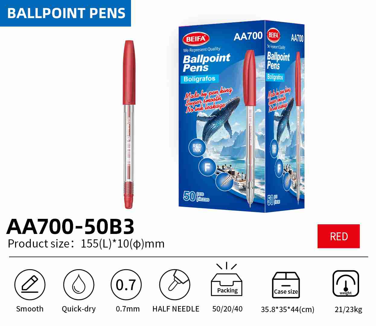 BEIFA AA700 0.7mm Black Ballpoint Pens | Super Smooth & No Leakage | Mix Bulk Wholesale