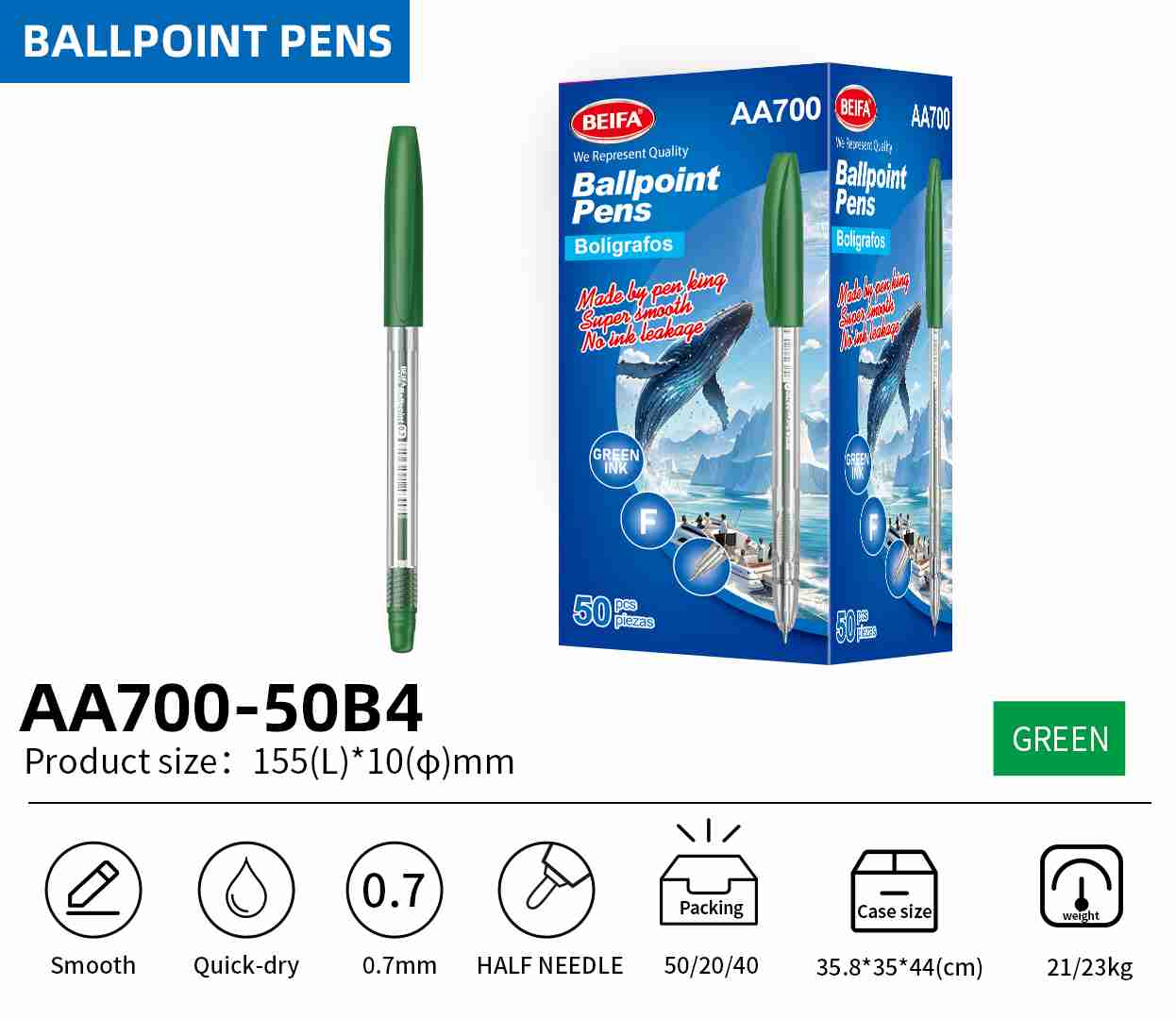 BEIFA AA700 0.7mm Black Ballpoint Pens | Super Smooth & No Leakage | Mix Bulk Wholesale