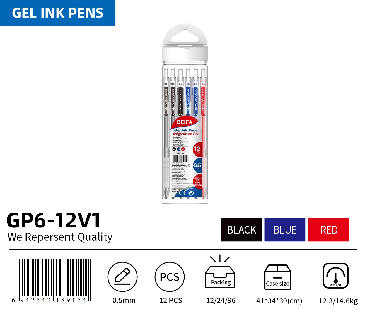 BEIFA GP6 0.5mm Gel Ink Pens | Smooth, Quick-Dry & Multi-Pack | Mix Bulk Wholesale