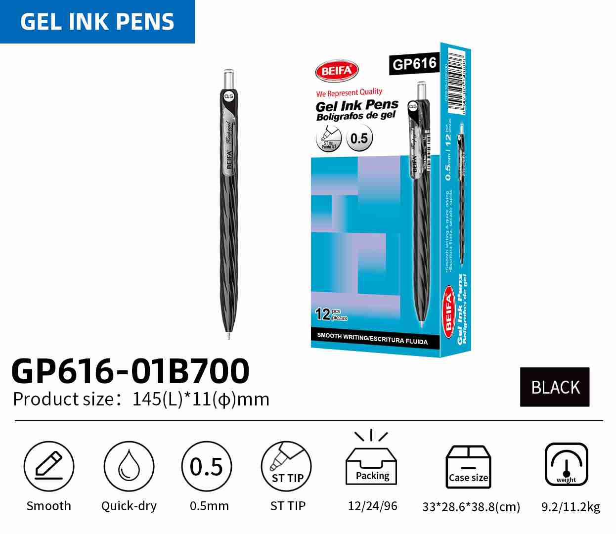 BEIFA GP616 0.5mm Gel Ink Pen | Smooth & Quick-Dry | Mix Bulk Wholesale