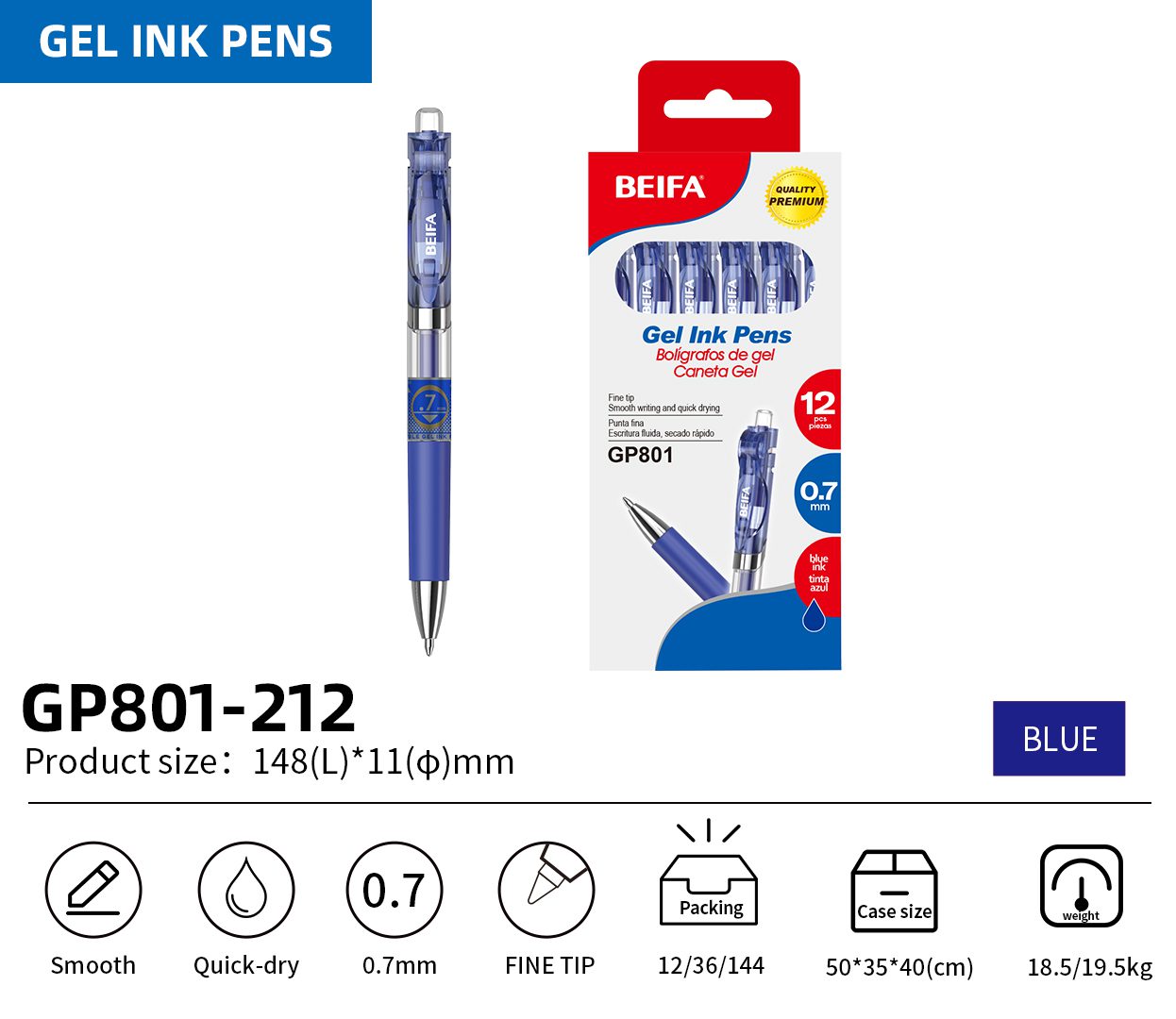 BEIFA GP801 0.7mm Black Gel Ink Pens | Smooth & Quick-Dry | Mix Bulk Wholesale