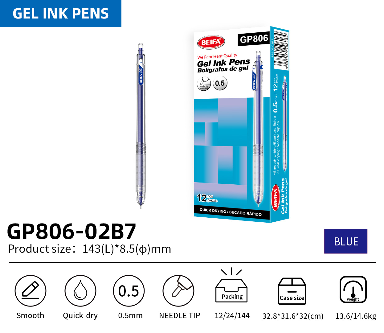 BEIFA GP806 0.5mm Gel Ink Pens | Smooth, Quick-Dry & Needle Tip | Mix Bulk Wholesale