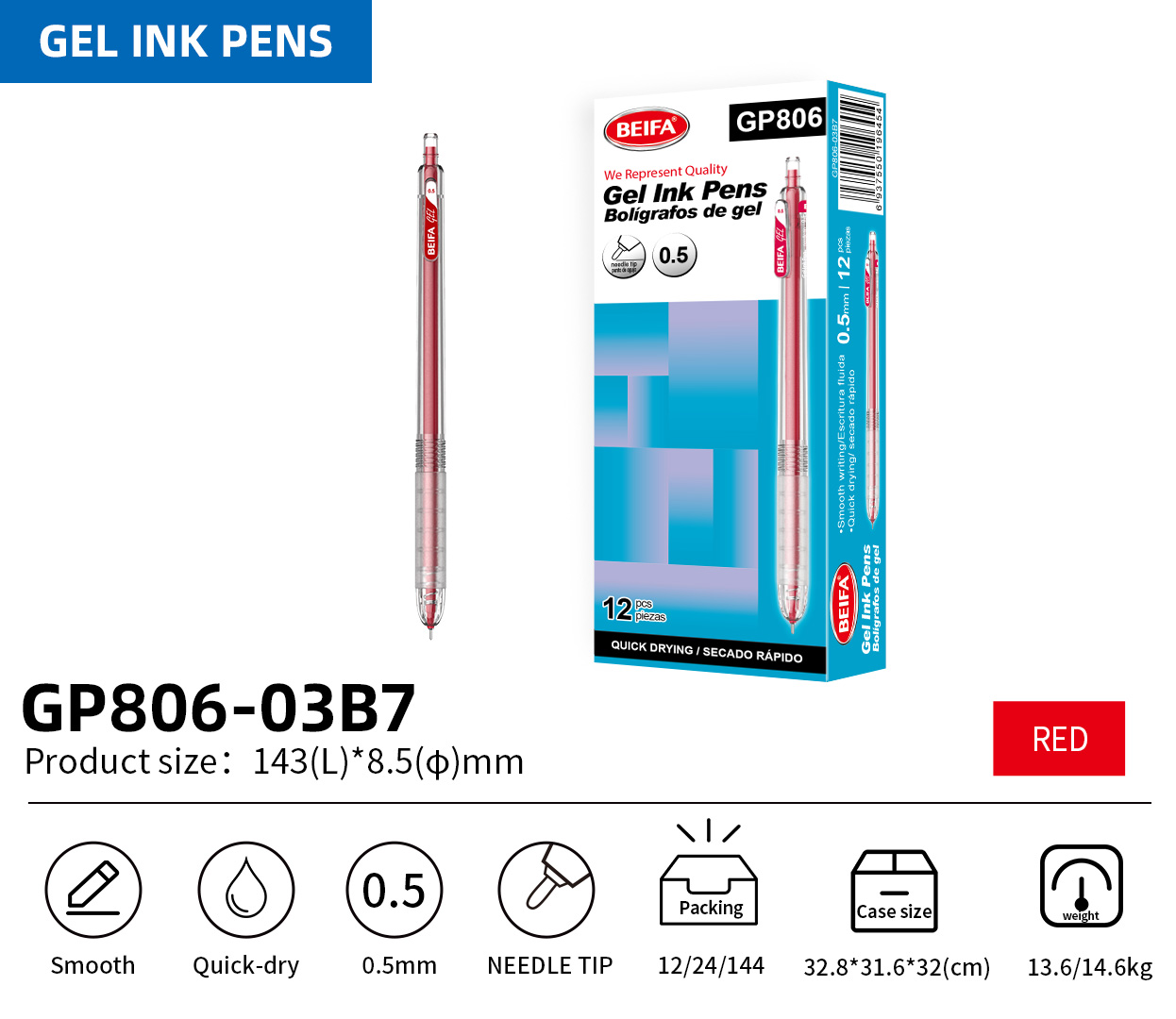BEIFA GP806 0.5mm Gel Ink Pens | Smooth, Quick-Dry & Needle Tip | Mix Bulk Wholesale