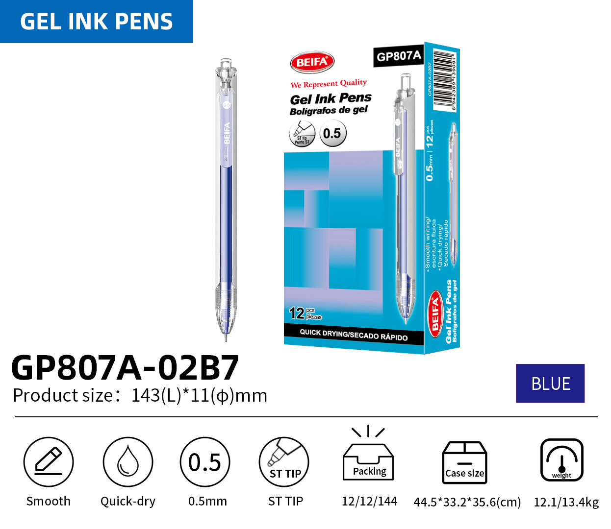 BEIFA GP807A 0.5mm Gel Ink Pen | Smooth Writing & Quick-Dry | Mix Bulk Wholesale