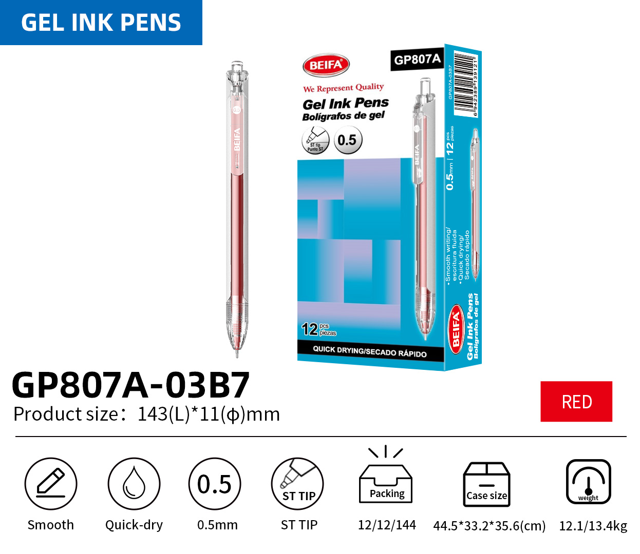 BEIFA GP807A 0.5mm Gel Ink Pen | Smooth Writing & Quick-Dry | Mix Bulk Wholesale
