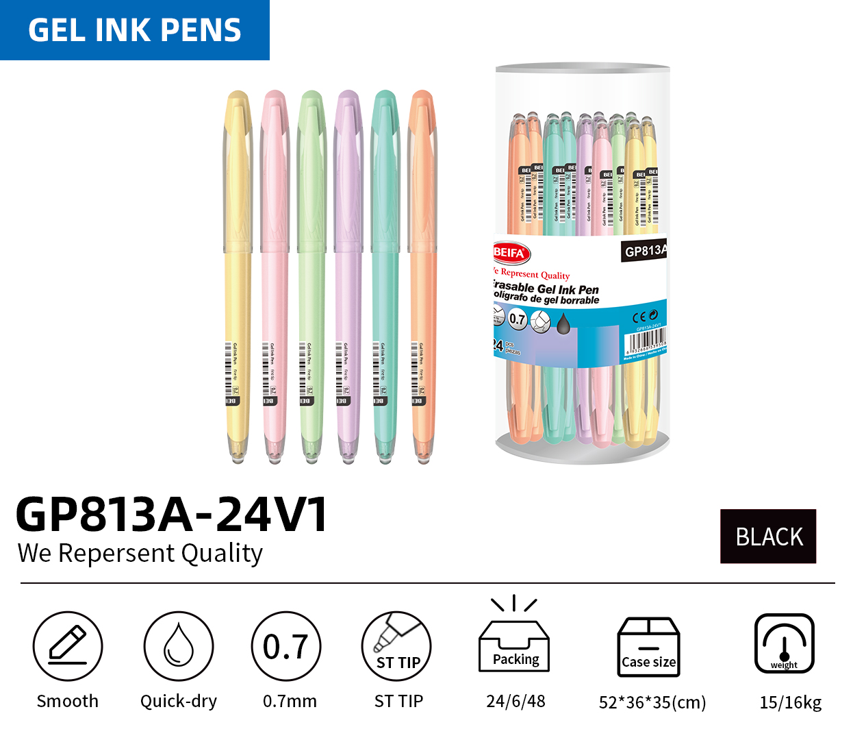 BEIFA GP813 0.7mm Erasable Gel Ink Pen | Smooth Writing, Quick-Dry & Easy Erase | Mix Bulk Wholesale