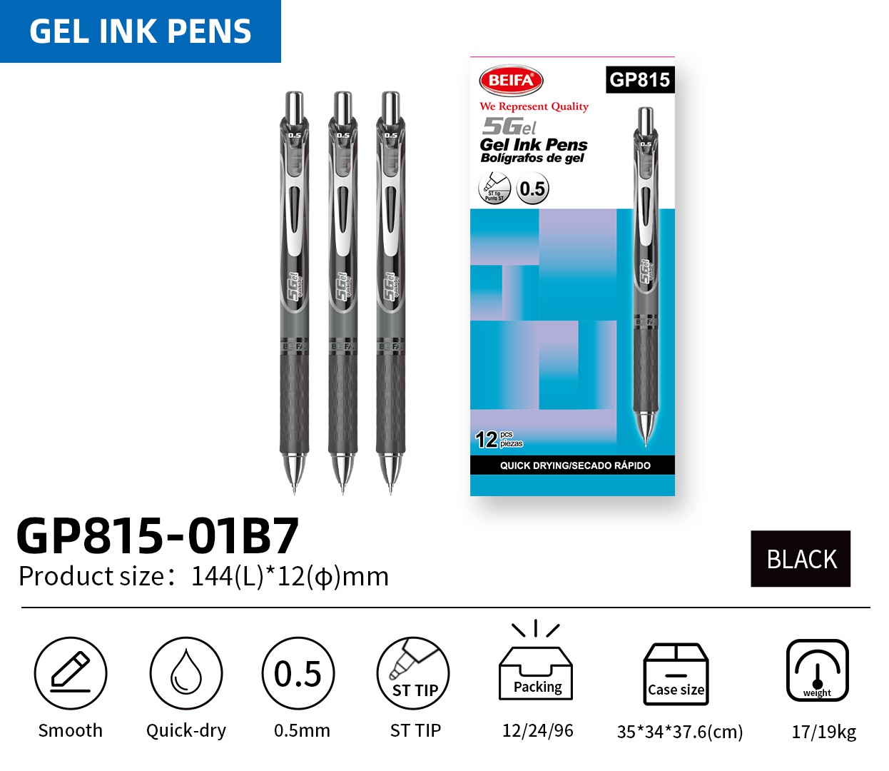 BEIFA GP815 0.5mm Gel Ink Pen | Smooth, Quick-Dry & ST Tip | Mix Bulk Wholesale