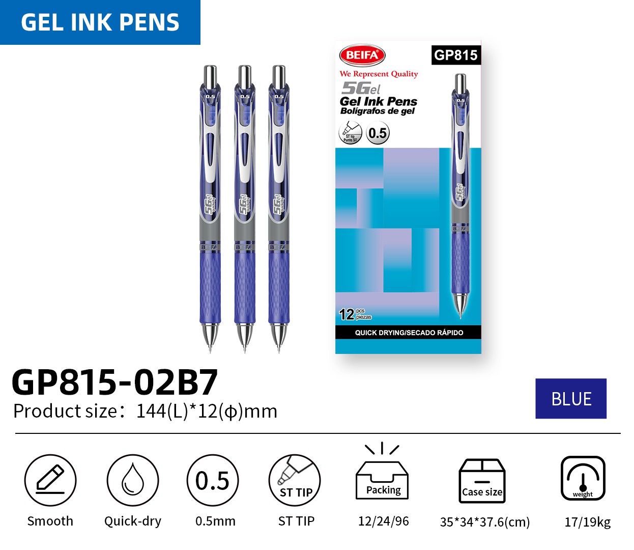 BEIFA GP815 0.5mm Gel Ink Pen | Smooth, Quick-Dry & ST Tip | Mix Bulk Wholesale