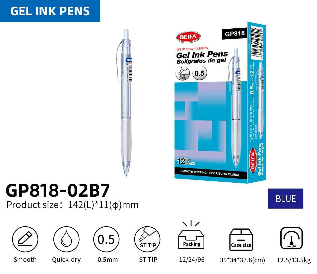 BEIFA GP818 0.5mm Gel Ink Pen | Smooth, Quick-Dry & ST Tip | Mix Bulk Wholesale