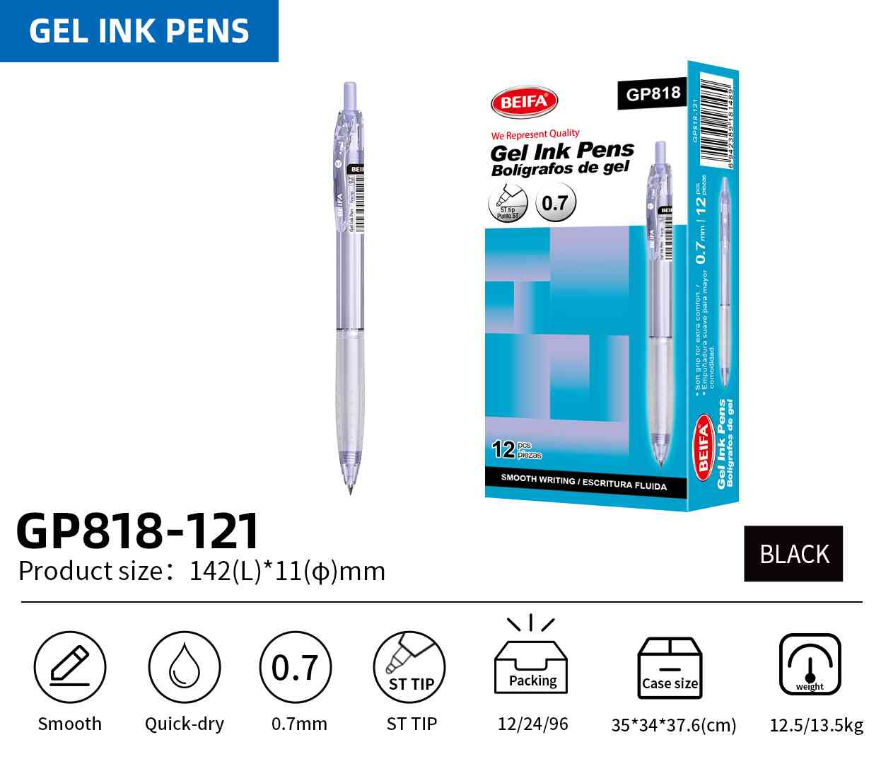 BEIFA GP818 0.5mm Gel Ink Pen | Smooth, Quick-Dry & ST Tip | Mix Bulk Wholesale