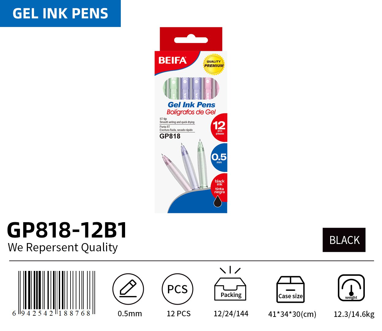 BEIFA GP818 0.5mm Gel Ink Pen | Smooth, Quick-Dry & ST Tip | Mix Bulk Wholesale