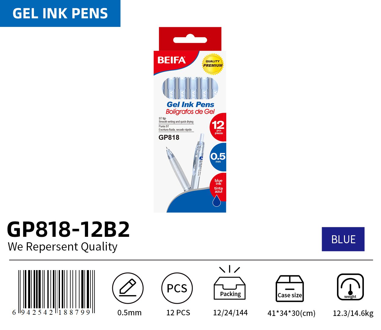 BEIFA GP818 0.5mm Gel Ink Pen | Smooth, Quick-Dry & ST Tip | Mix Bulk Wholesale