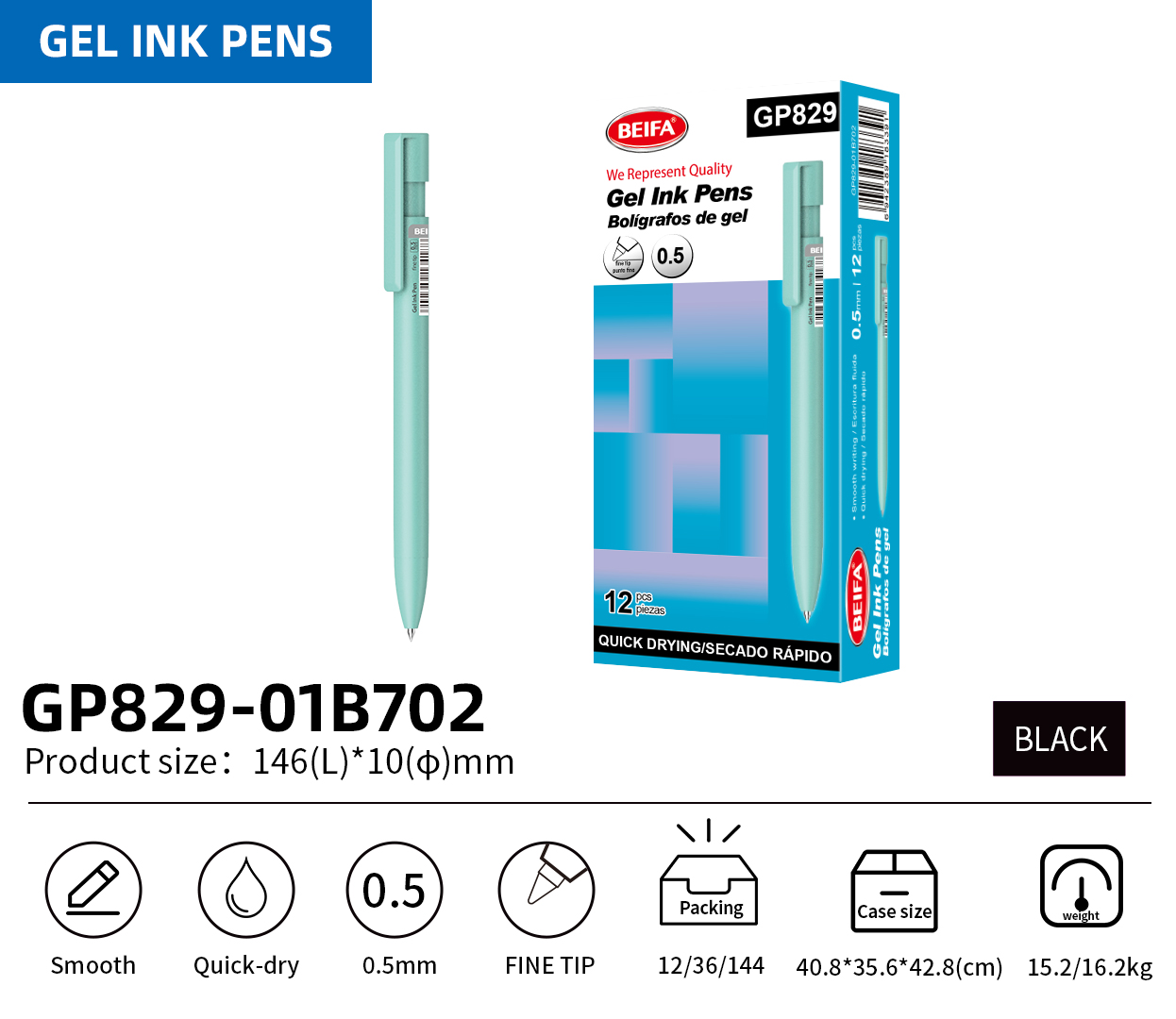 BEIFA GP829 Gel Ink Pen | 0.5/0.7mm Options | Smooth & Quick-Dry | Mix Bulk