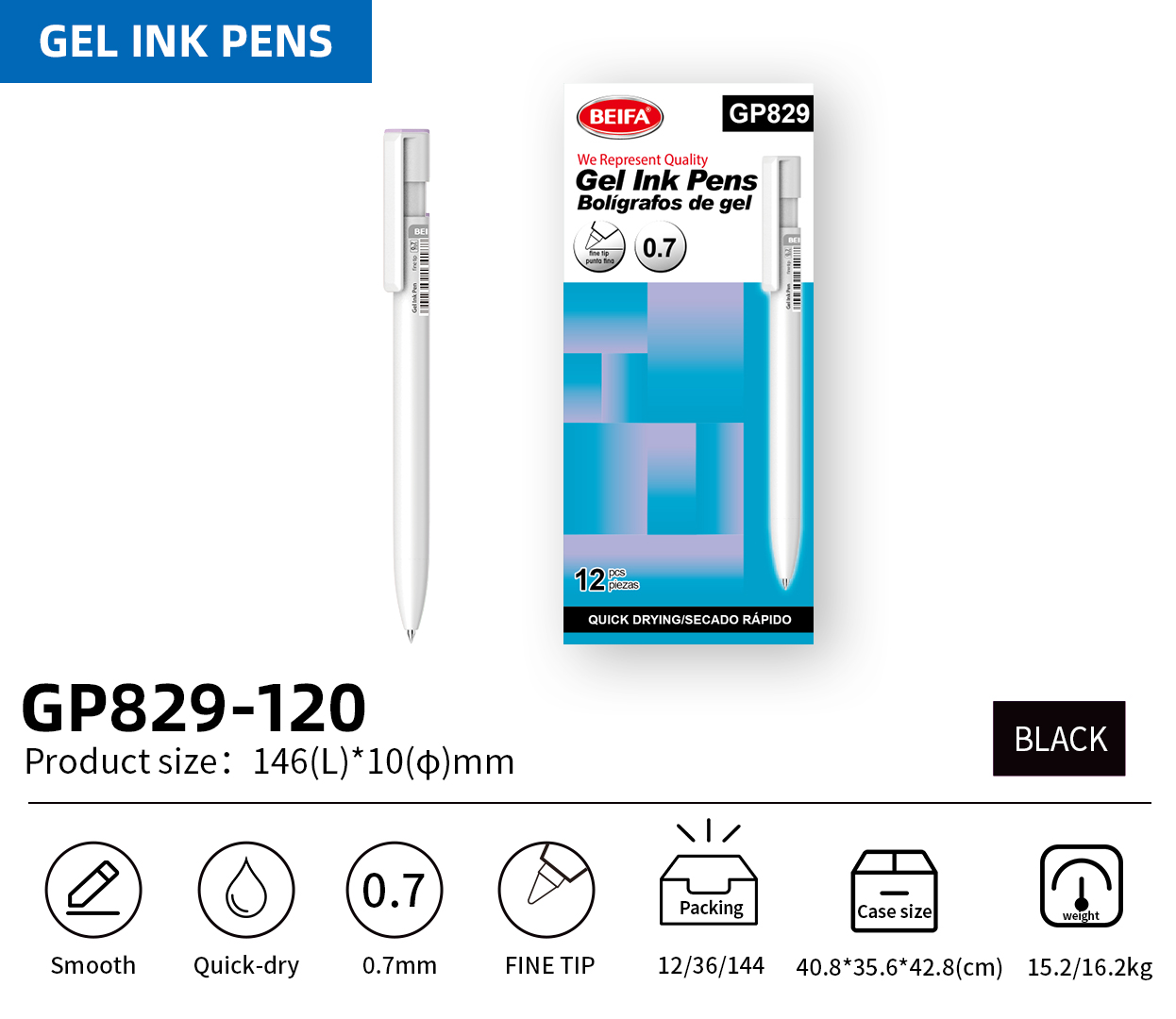 BEIFA GP829 Gel Ink Pen | 0.5/0.7mm Options | Smooth & Quick-Dry | Mix Bulk