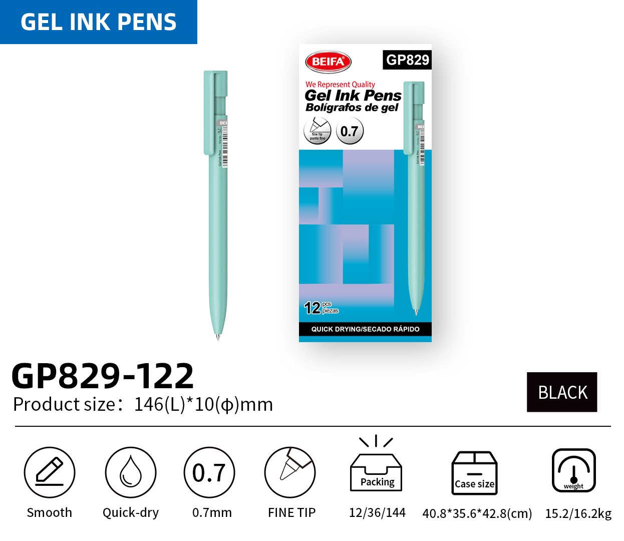 BEIFA GP829 Gel Ink Pen | 0.5/0.7mm Options | Smooth & Quick-Dry | Mix Bulk