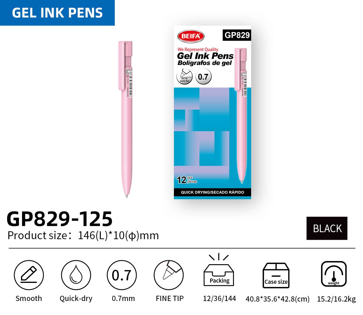 BEIFA GP829 Gel Ink Pen | 0.5/0.7mm Options | Smooth & Quick-Dry | Mix Bulk