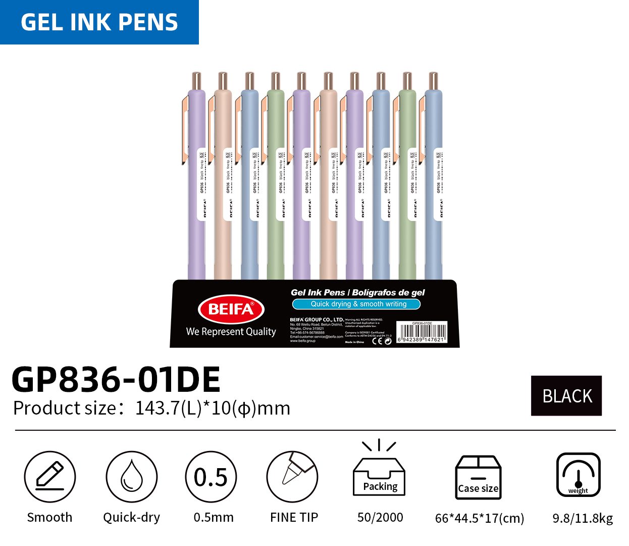 BEIFA GP836 0.5mm/0.7mm Gel Pen | Aesthetic Pastel Design | Mix Bulk Wholesale