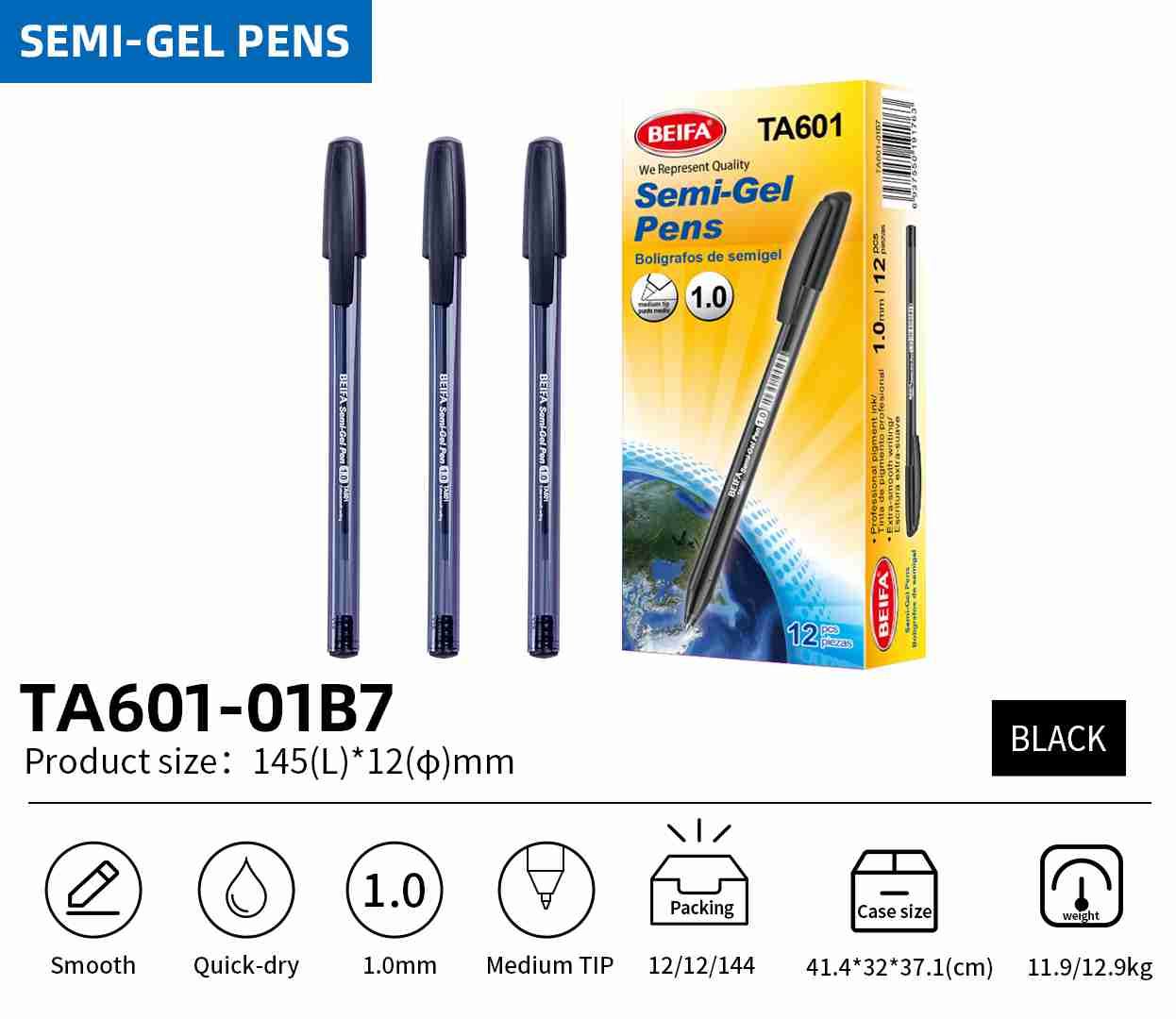 BEIFA TA601 1.0mm Semi-Gel Pen | Smooth Writing & Quick-Dry | Mix Bulk Wholesale