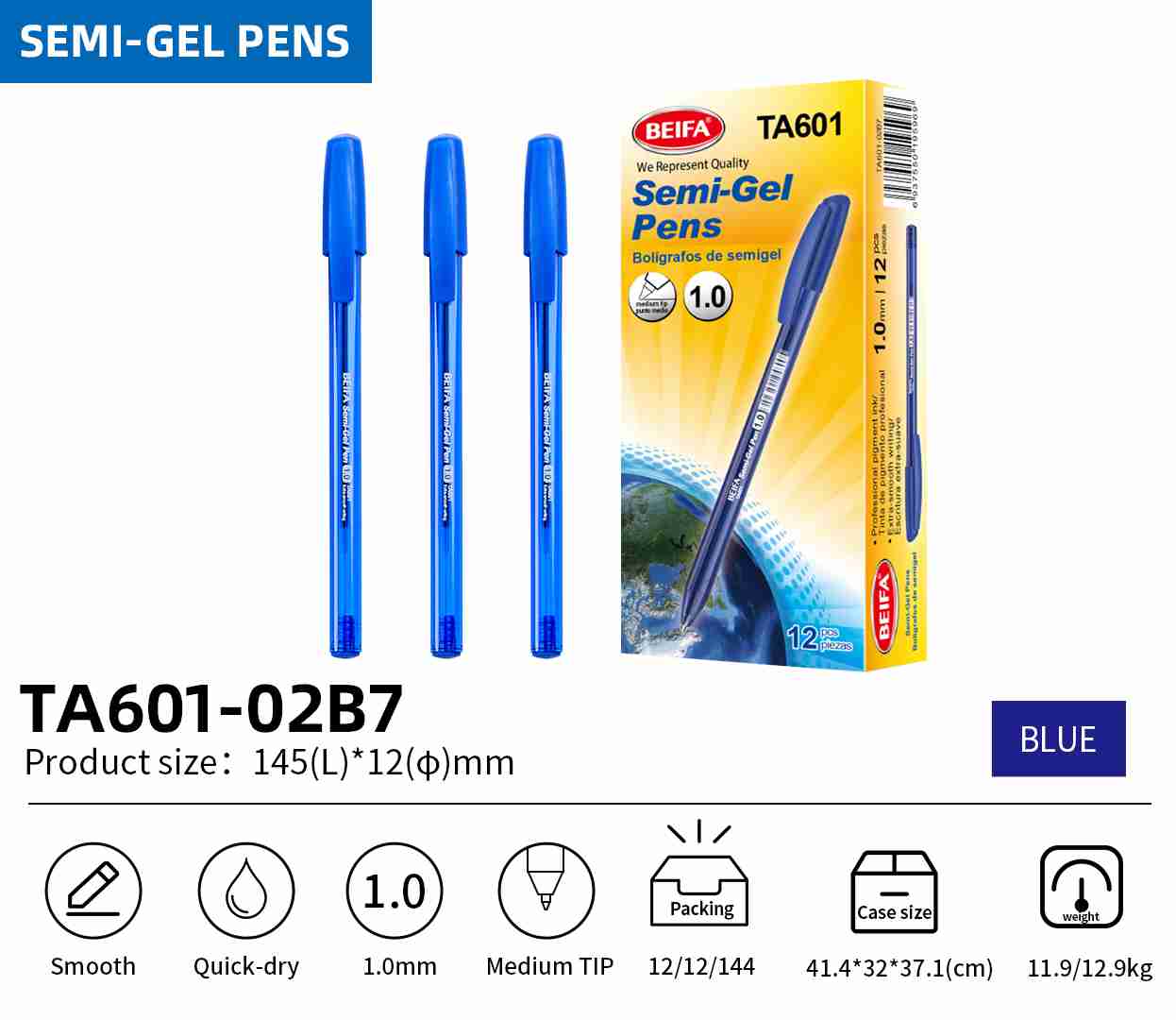 BEIFA TA601 1.0mm Semi-Gel Pen | Smooth Writing & Quick-Dry | Mix Bulk Wholesale