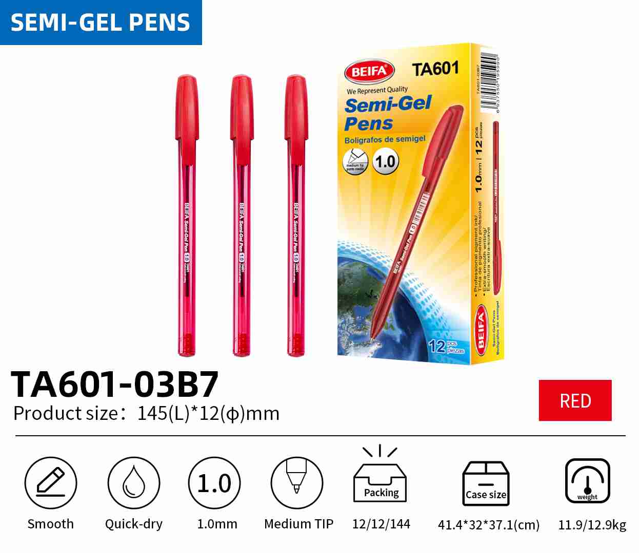 BEIFA TA601 1.0mm Semi-Gel Pen | Smooth Writing & Quick-Dry | Mix Bulk Wholesale