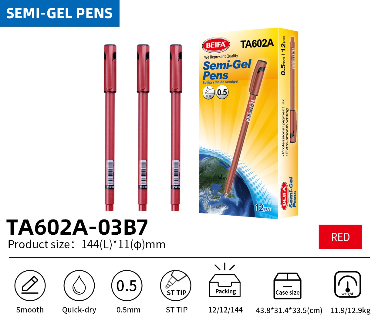 BEIFA TA602A 0.7mm Blue Semi-Gel Pens | Smooth & Quick-Dry | Mix Bulk Wholesale
