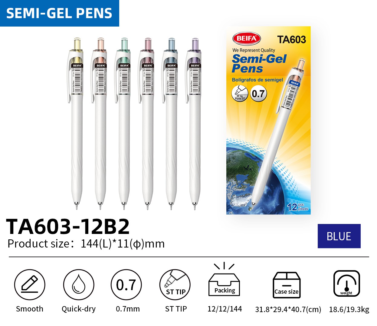 BEIFA TA603 0.7mm Black Semi-Gel Pens | Smooth & Quick-Dry | Mix Bulk Wholesale