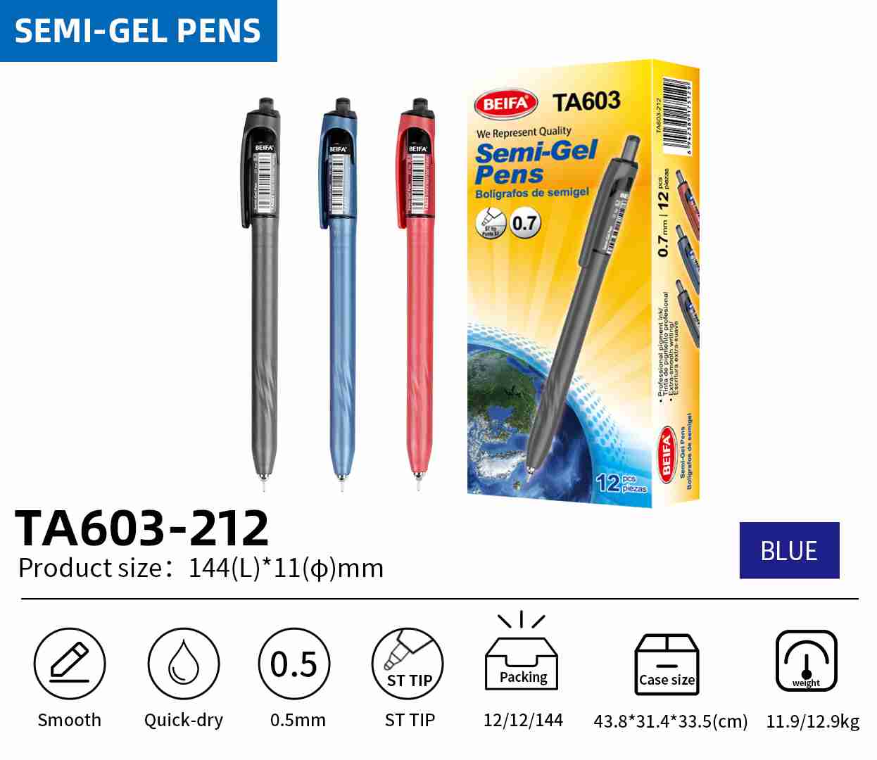 BEIFA TA603 0.7mm Black Semi-Gel Pens | Smooth & Quick-Dry | Mix Bulk Wholesale