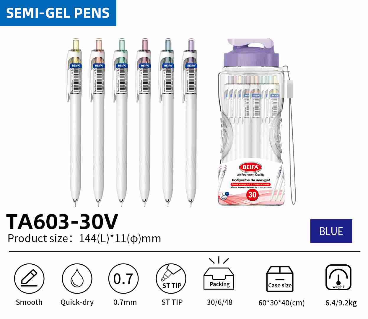 BEIFA TA603 0.7mm Black Semi-Gel Pens | Smooth & Quick-Dry | Mix Bulk Wholesale