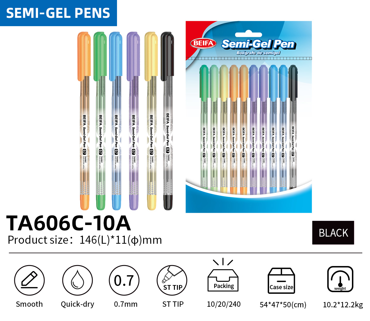 BEIFA TA606C 0.7mm Semi-Gel Pen | Smooth Writing & Quick-Dry | Mix Bulk Wholesale