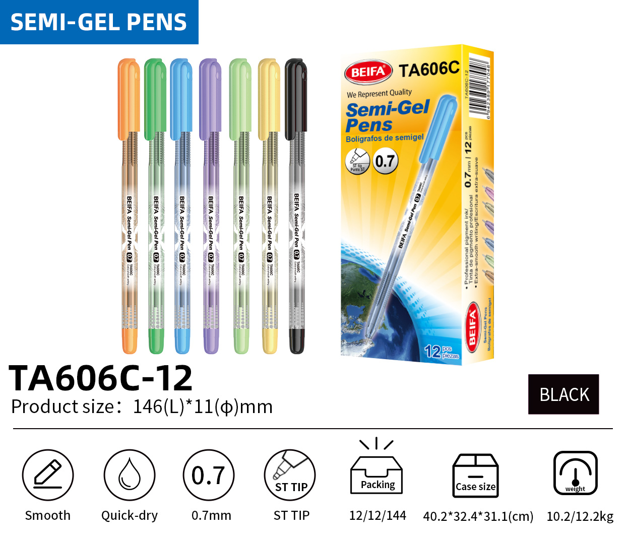 BEIFA TA606C 0.7mm Semi-Gel Pen | Smooth Writing & Quick-Dry | Mix Bulk Wholesale