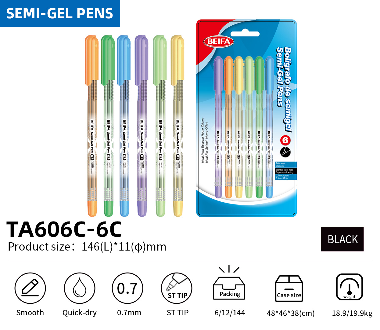 BEIFA TA606C 0.7mm Semi-Gel Pen | Smooth Writing & Quick-Dry | Mix Bulk Wholesale