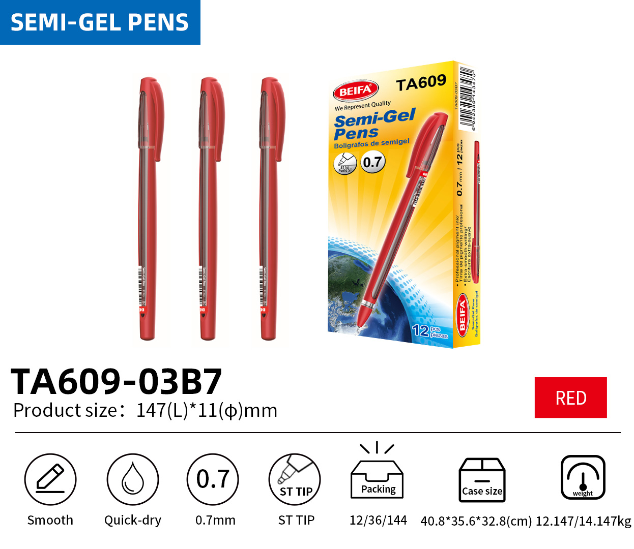 BEIFA TA609 0.7mm Semi-Gel Pen | Smooth Writing & Quick-Dry | Mix Bulk Wholesale