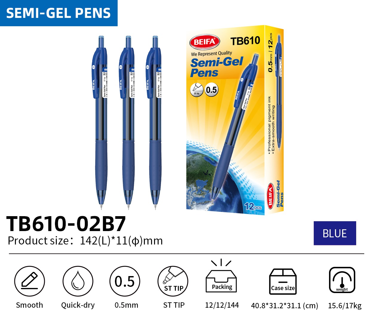 BEIFA TB610 0.5mm/0.7mm Semi-Gel Pen | Smooth Writing & Quick-Dry | Mix Bulk Wholesale