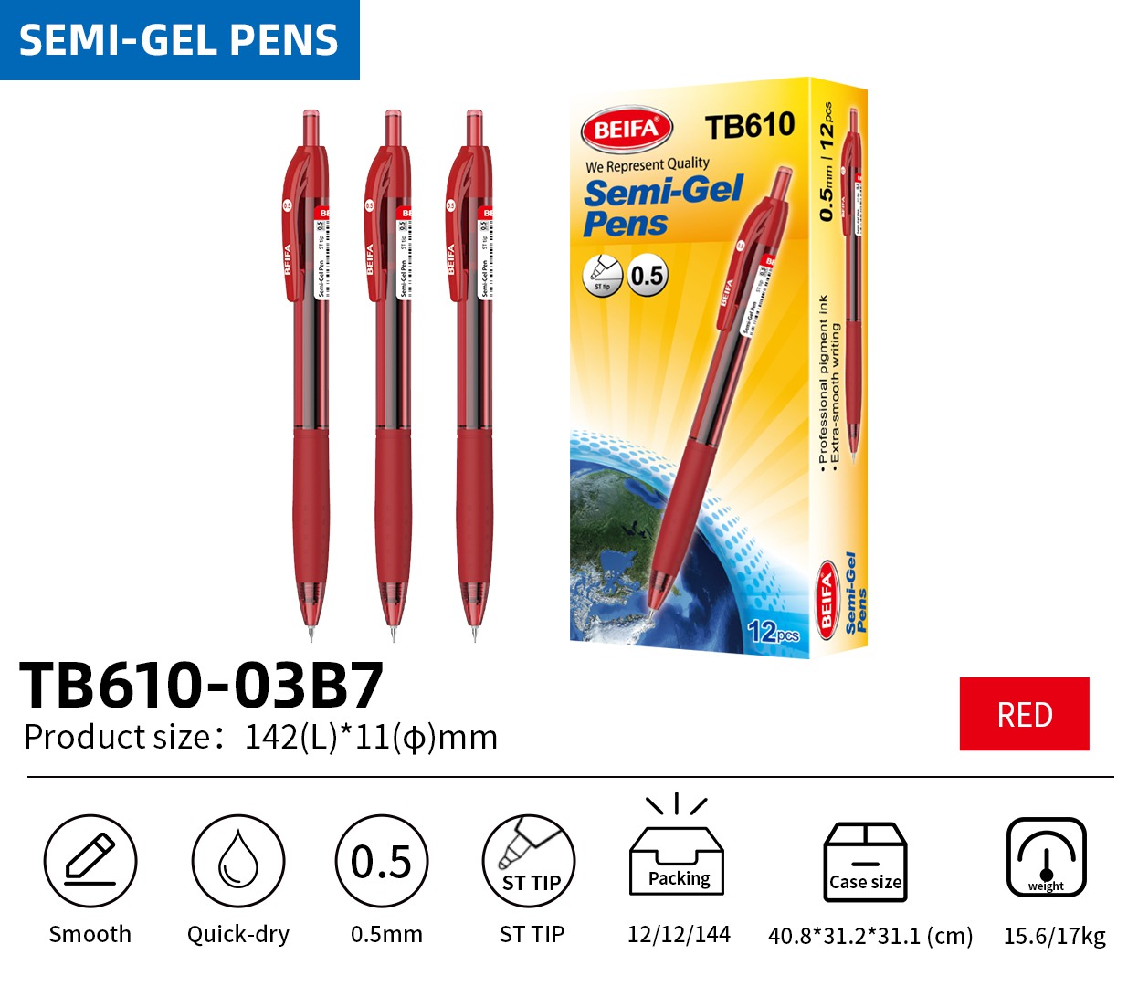 BEIFA TB610 0.5mm/0.7mm Semi-Gel Pen | Smooth Writing & Quick-Dry | Mix Bulk Wholesale