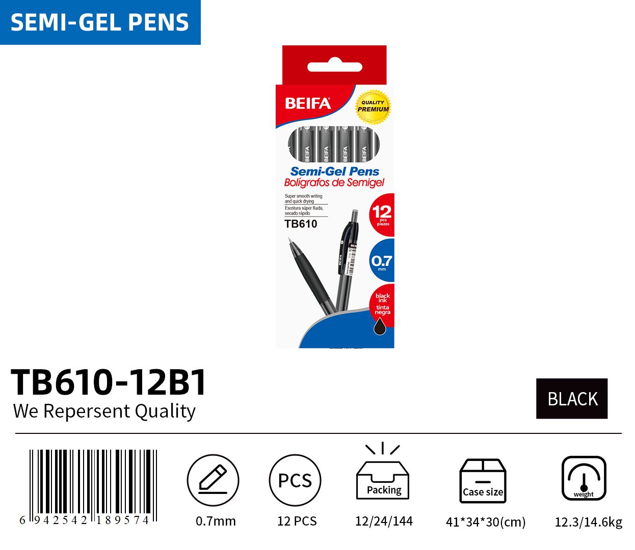 BEIFA TB610 0.5mm/0.7mm Semi-Gel Pen | Smooth Writing & Quick-Dry | Mix Bulk Wholesale