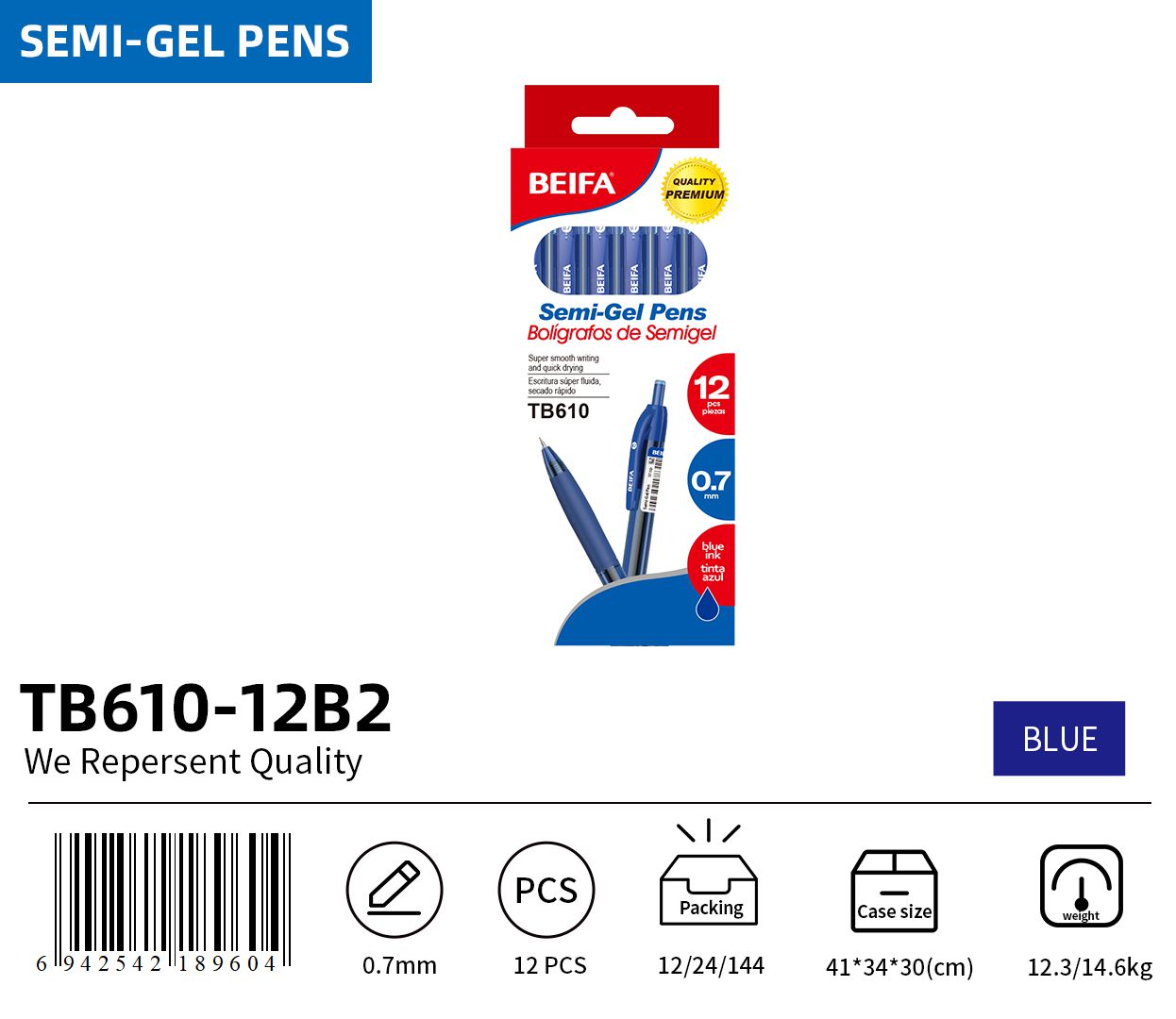 BEIFA TB610 0.5mm/0.7mm Semi-Gel Pen | Smooth Writing & Quick-Dry | Mix Bulk Wholesale