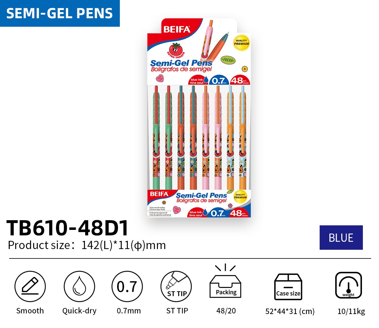 BEIFA TB610 0.5mm/0.7mm Semi-Gel Pen | Smooth Writing & Quick-Dry | Mix Bulk Wholesale